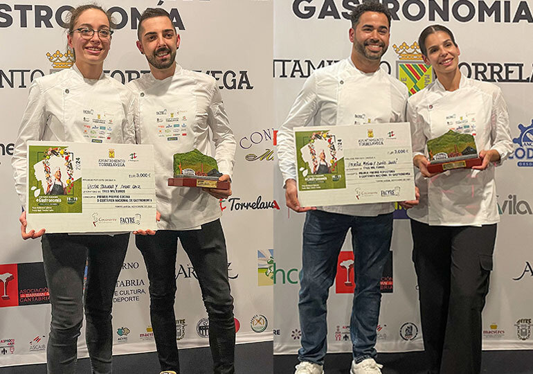 Ganadores del Certamen Nacional de Gastronomía: Castilla y León, gracias al buen hacer en los fogones del chef vallisoletano Víctor Talavera, y Canarias a través del maridaje entre productos de las islas y de Cantabria elaborado por Priscila Medina Quintero